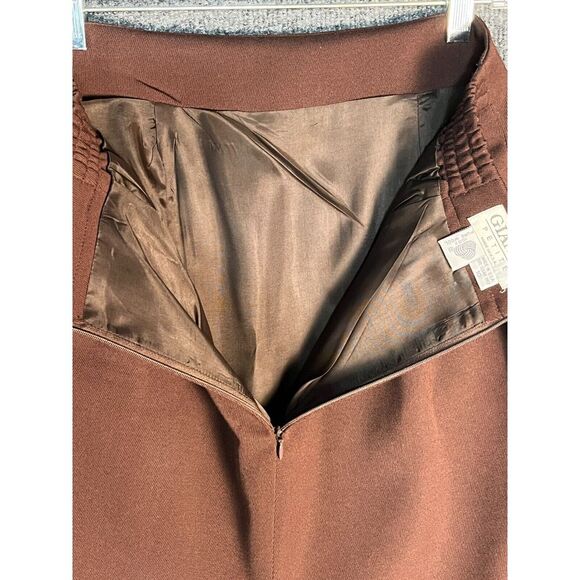 VTG Gianni Petite Mini Pencil Skirt 100% Wool Elastic Waist Slit Brown Women 10P - Picture 10 of 11